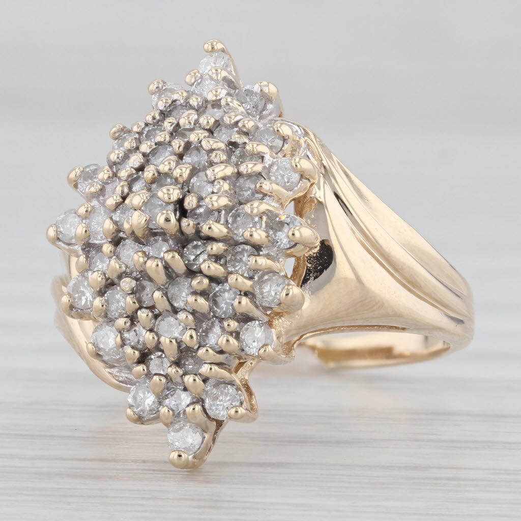 Light Gray 0.85ctw Diamond Cluster Bypass Ring 10k Yellow Gold Size 8.25 Cocktail