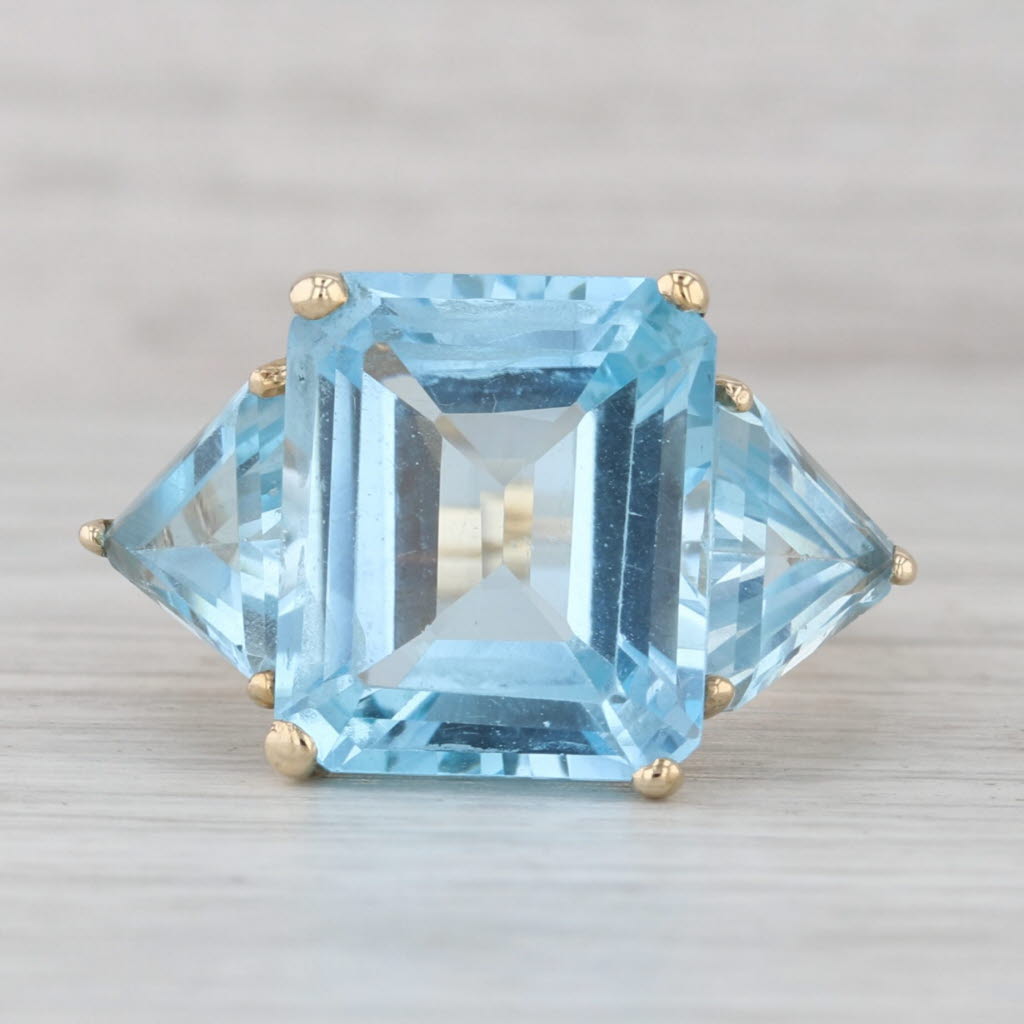 16ctw Blue Topaz Ring 10k Yellow Gold Size 8 Cocktail
