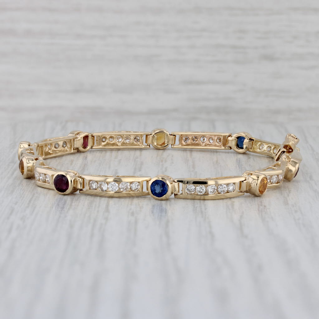 Gray 4ctw Gemstone Bracelet 14k Yellow Gold Diamond Ruby Sapphire 7.5"