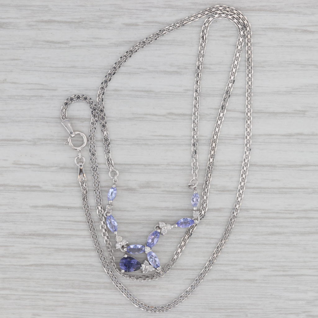 Gray 1.10ctw Tanzanite Diamond Y Lavalier Necklace 10k White Gold 17.75" Chain