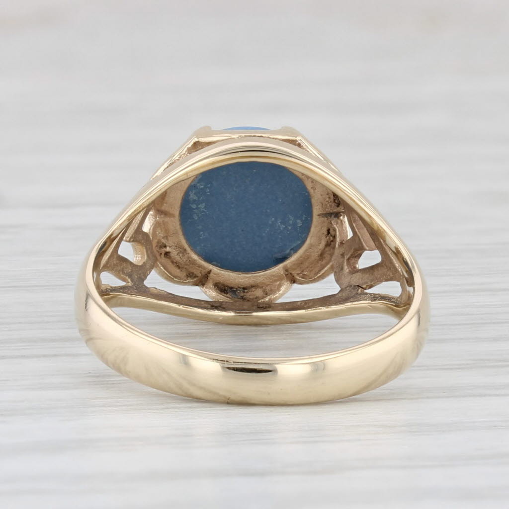 Light Gray Ceramic Wedgewood Flower Ring 10k Yellow Gold Size 5.25 Heart Accents Vintage