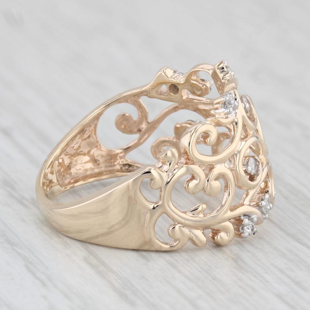 Light Gray 0.20ctw Diamond Ornate Openwork Ring 10k Yellow Gold Size 9