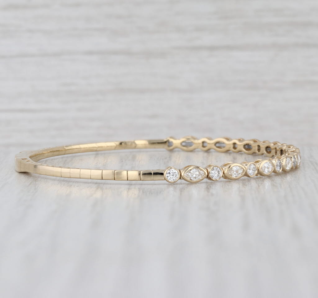 New1.50ctw Diamond Flexible Bangle Bracelet 6.75" 14k Yellow Gold