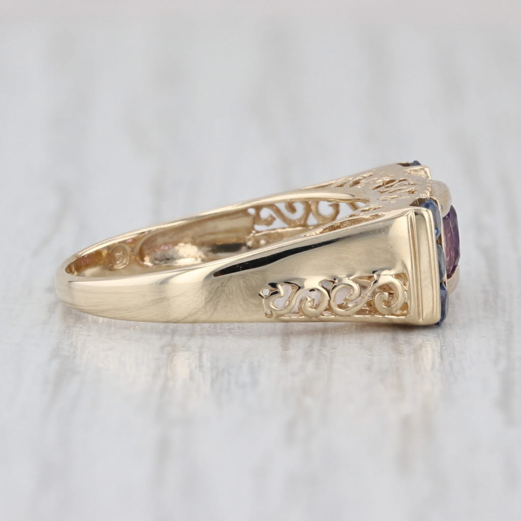 0.90ctw Blue Sapphire Amethyst Ring 10k Yellow Gold Size 6 Vintage