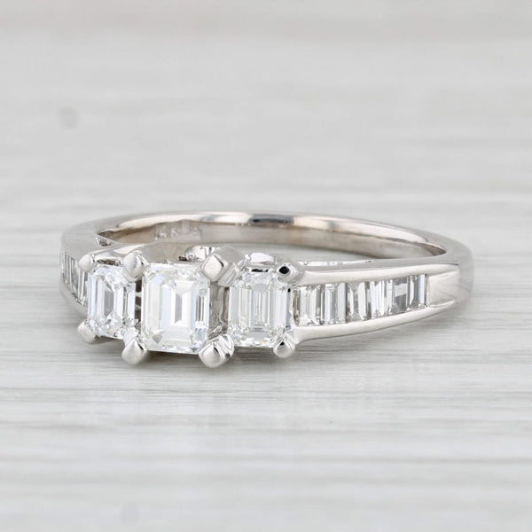 1ctw Emerald Cut 3-Stone Diamond Engagement Ring 14k White Gold Cathedral Band