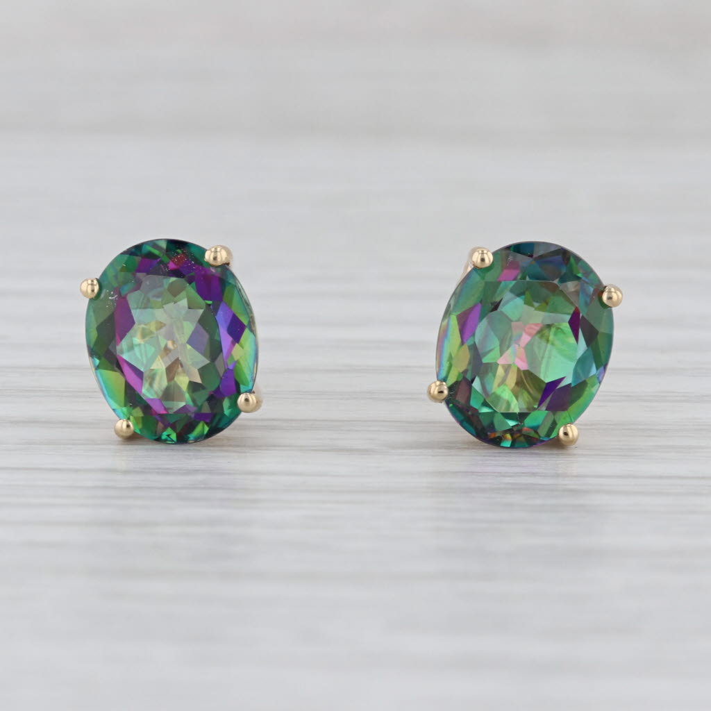 8.20ctw Oval Mystic Topaz Stud Earrings 14k Yellow Gold Solitaire Studs
