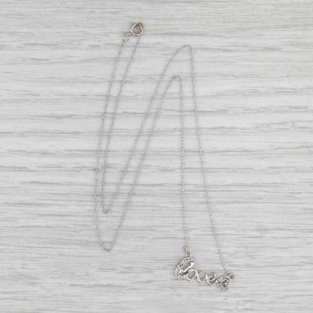 Love Pendant Necklace 10k White Gold Diamond 17.25" Rope Chain