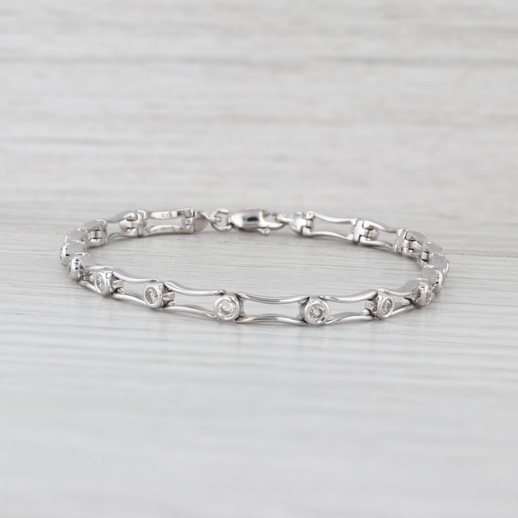 0.48ctw Diamond Bar Link Bracelet 14k White Gold 7" 3.5mm