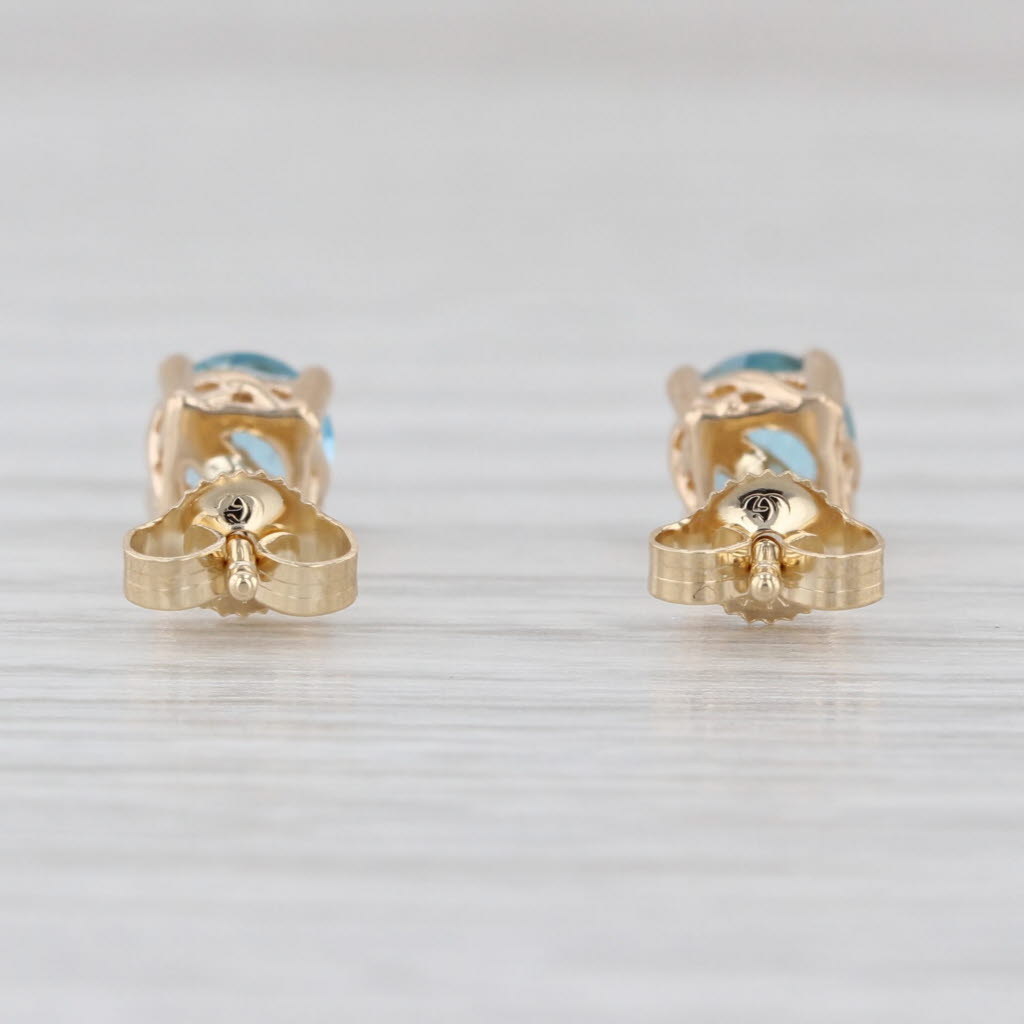 1.20ctw Blue Topaz Round Solitaire Stud Earrings 14k Yellow Gold