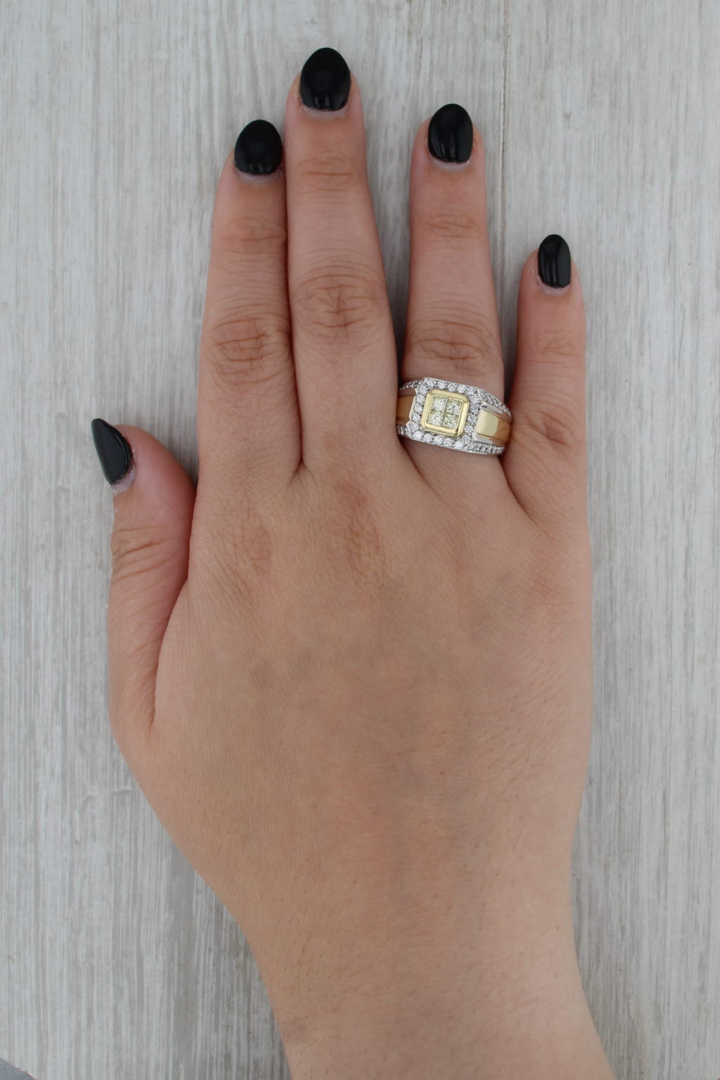 1.24ctw Yellow White Diamond Halo Ring 18k Yellow White Gold Size 8.5