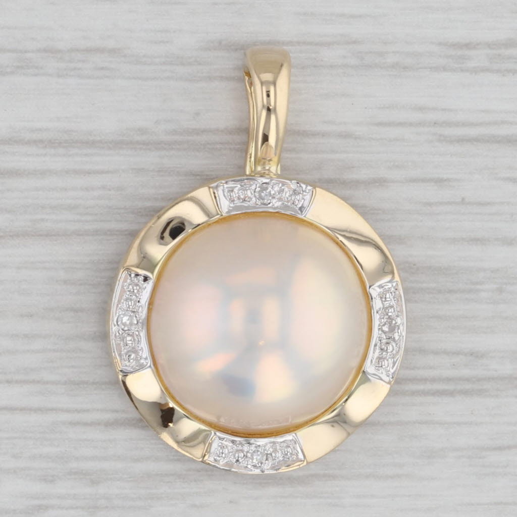 Gray Mabe Pearl Diamond Button Enhancer Pendant 14k Yellow Gold Clip Bail