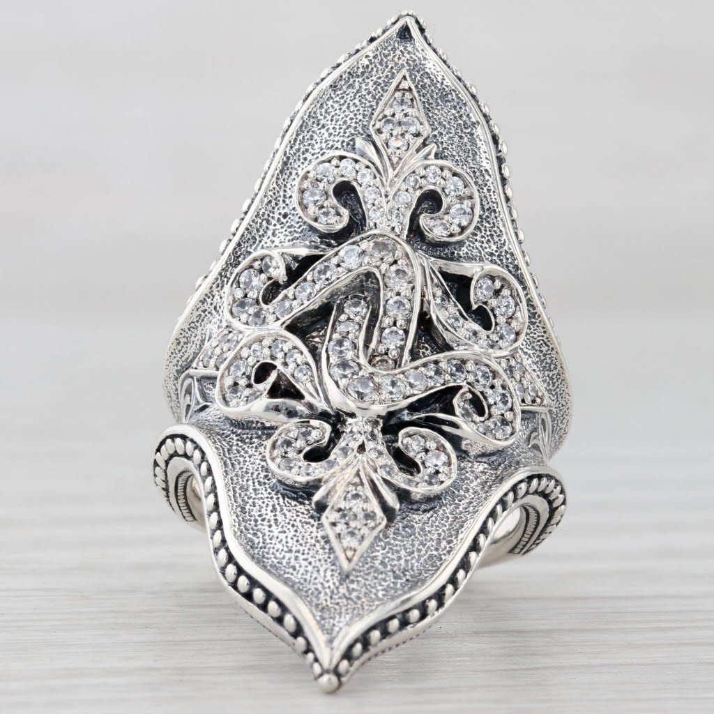 Light Gray Scott Kay Ornate Cubic Zirconia Statement Ring Sterling Silver Size 5