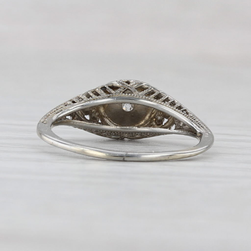 Art Deco Diamond Solitaire Filigree Engagement Ring 18k White Gold Size 5.75
