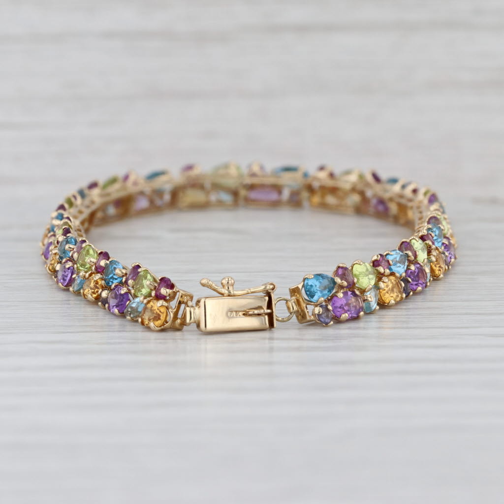 13.09ctw Gemstone Tennis Bracelet 14k Gold 8" Tanzanite Topaz Amethyst Peridot