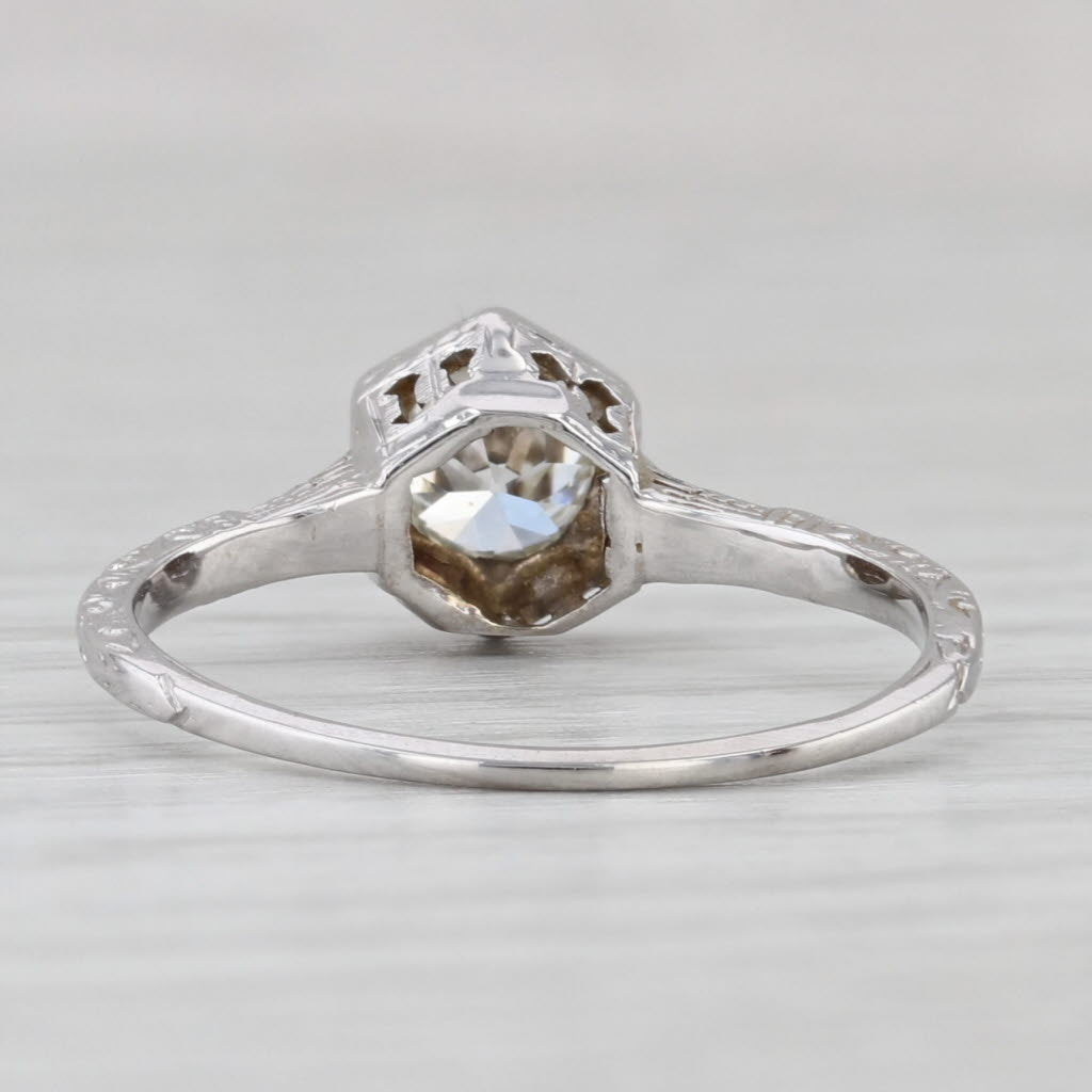 Light Gray Art Deco 0.56ct Old European Solitaire Engagement Ring 14k White Gold Size 7