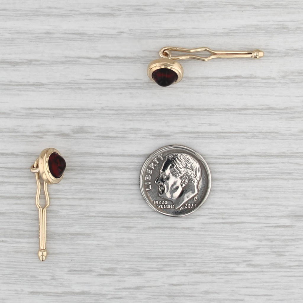 Krementz Vintage Red Glass Shirt Collar Studs Gold Filled