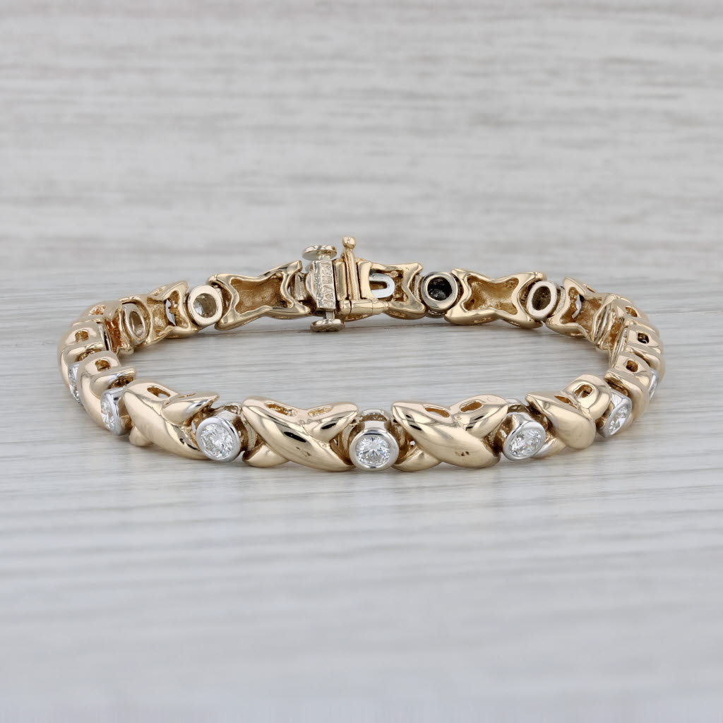 Gray 2ctw Diamond XO Bracelet 14k Yellow Gold 7" 5.6mm