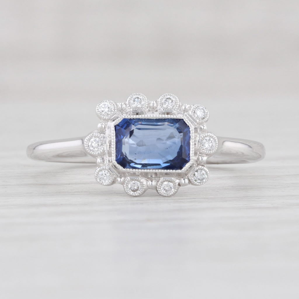 New 0.81ctw Blue Sapphire White Diamond Halo Ring 14k White Gold 6.5 Engagement