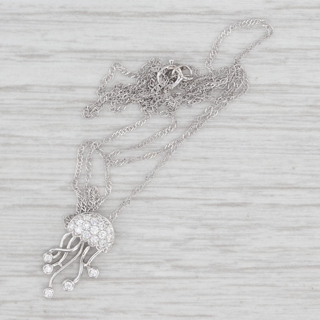 Light Gray New 0.12ctw Diamond Moving Jelly Fish Pendant Necklace 14k White Gold 18"