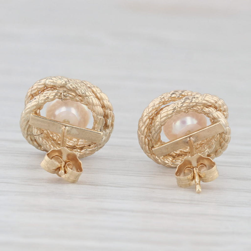 Round Cultured Pearl Knot Stud Earrings 14k Yellow Gold
