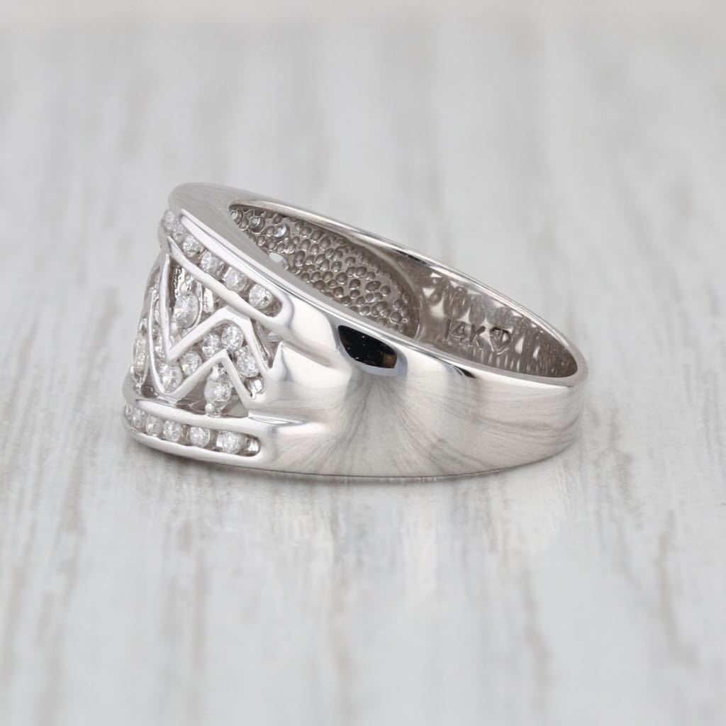 0.40ctw Diamond Zig Zag Ring 14k White Gold Ring 6.5 Tapering Band