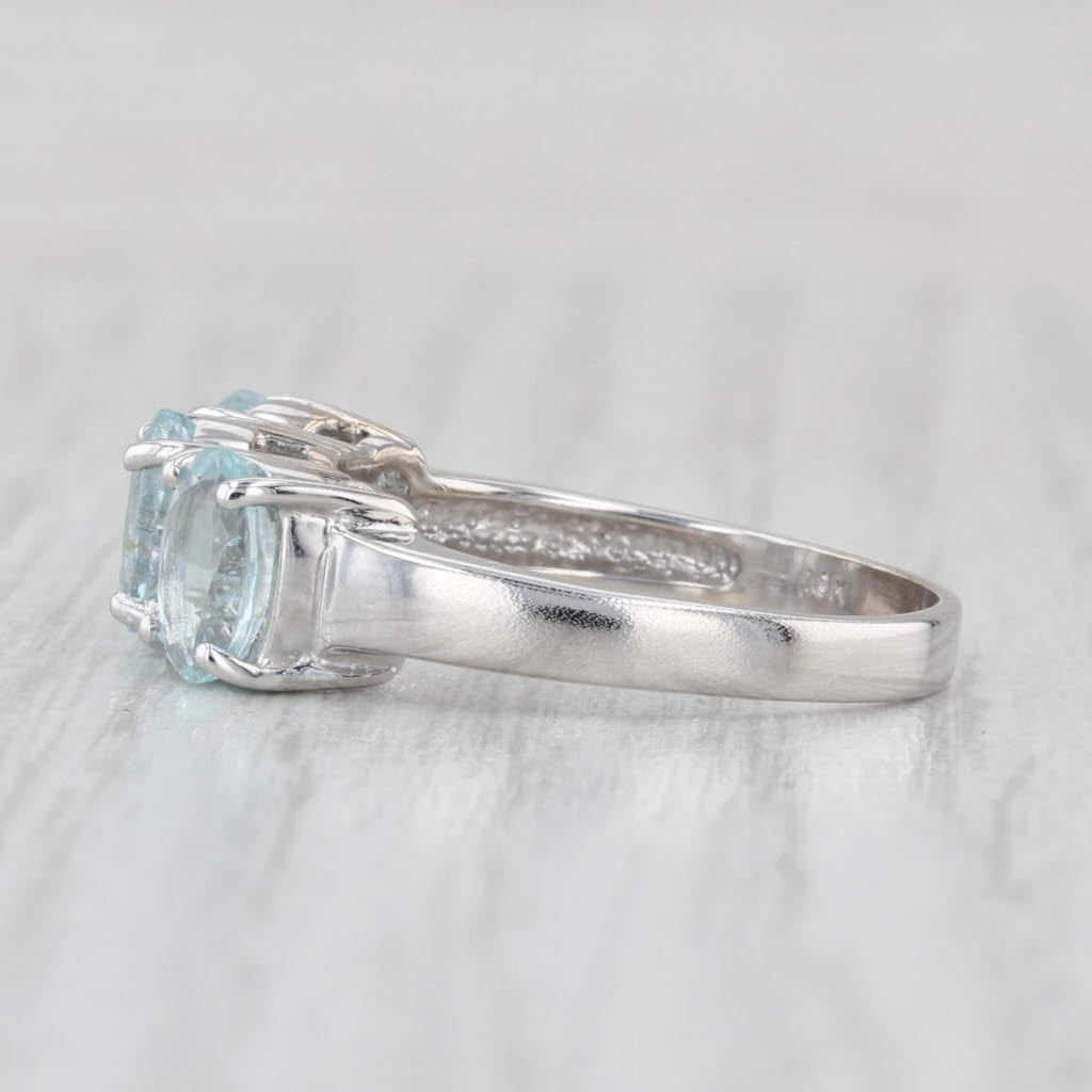 2.18ctw 3-Stone Aquamarine Diamond Ring 18k White Gold Size 8
