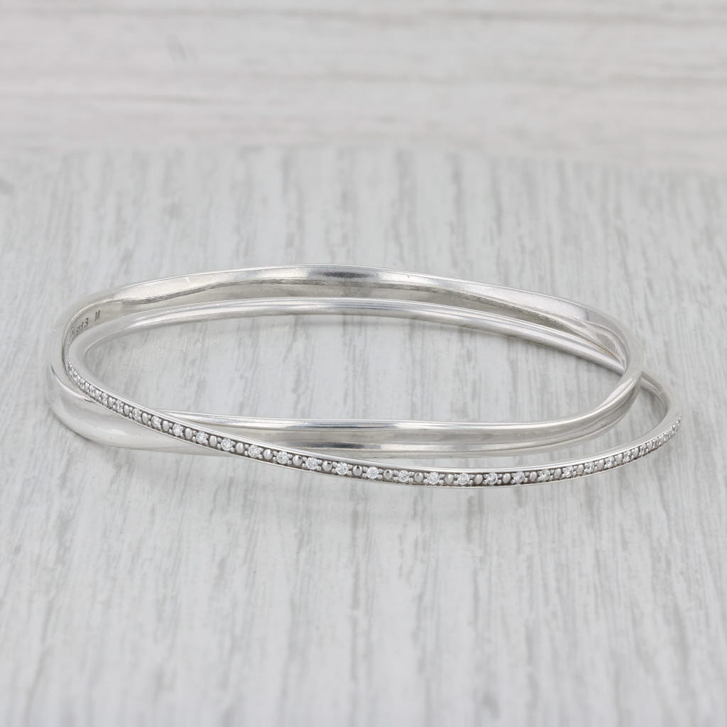 Gray Geog Jensen Set of 2 Bangle Bracelets Sterling Silver 0.60ctw Diamond 618B