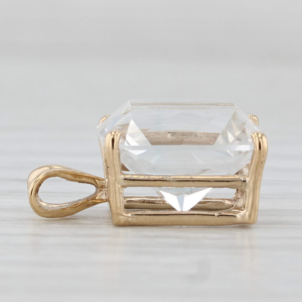 Light Gray 7.40ct Colorless White Topaz Pendant 10k Yellow Gold Solitaire Small Drop