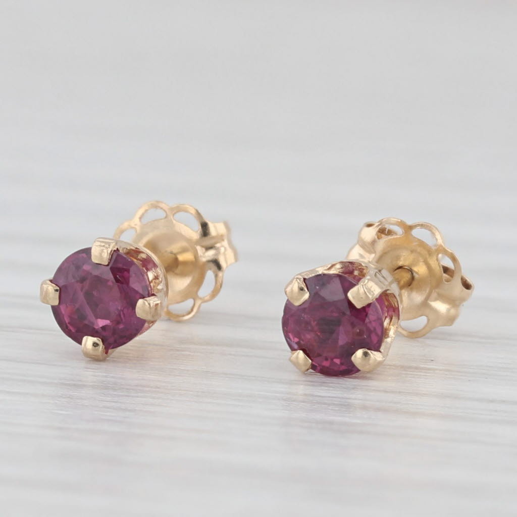 Light Gray 0.60ctw Ruby Stud Earrings 14k Yellow Gold Round Red Solitaire Studs