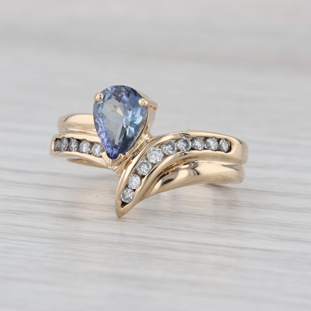 1.22ctw Pear Tanzanite Diamond Bypass Ring 14k Yellow Gold Size 7.25