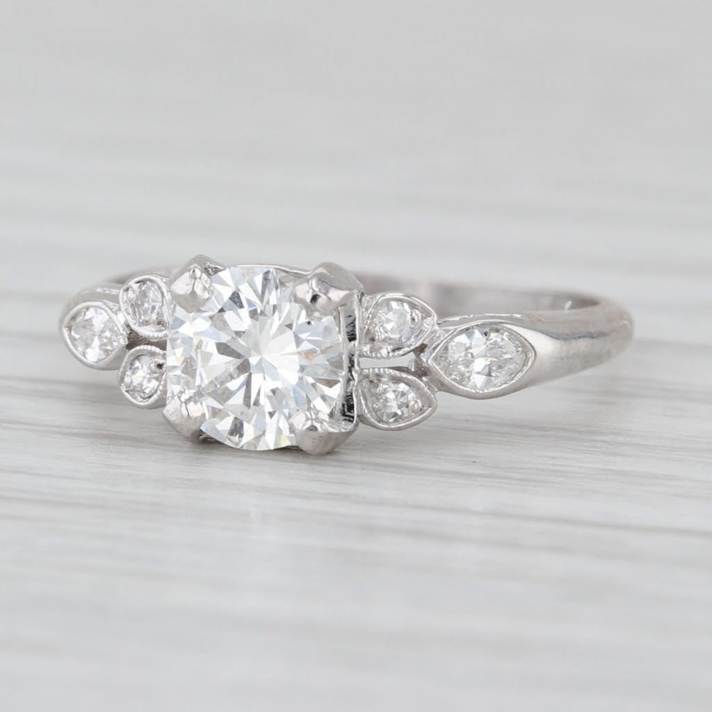 Vintage GIA 1ctw Round Diamond Engagement Ring 900 Platinum Size 6 Engraved