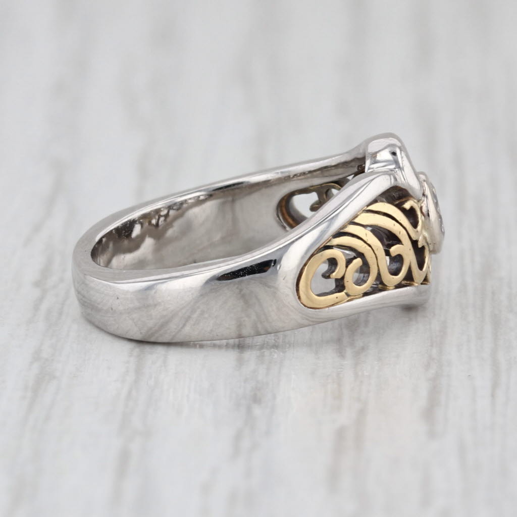 0.29ct Diamond Solitaire Ornate Openwork Ring Platinum 18k Gold Size 6.5