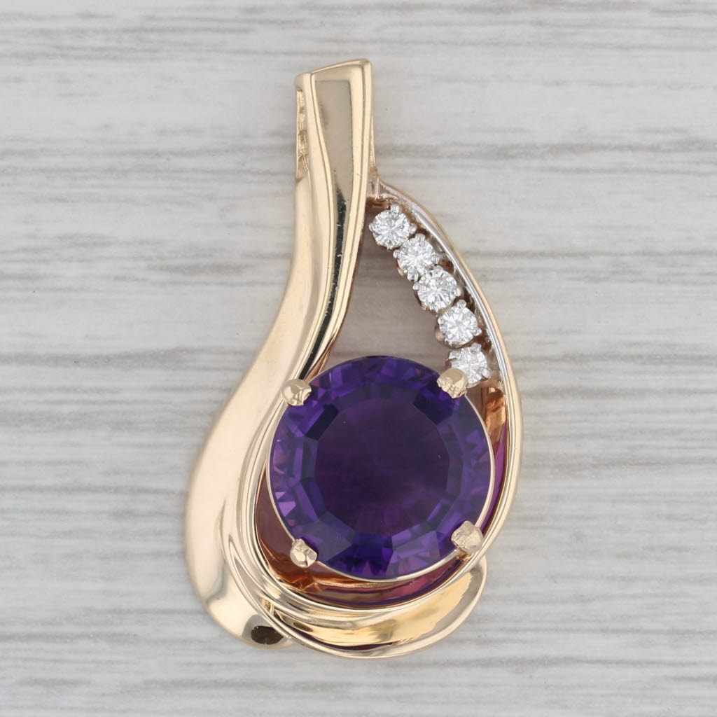 Gray 4.55ctw Amethyst Diamond Pendant 14k Yellow Gold Statement
