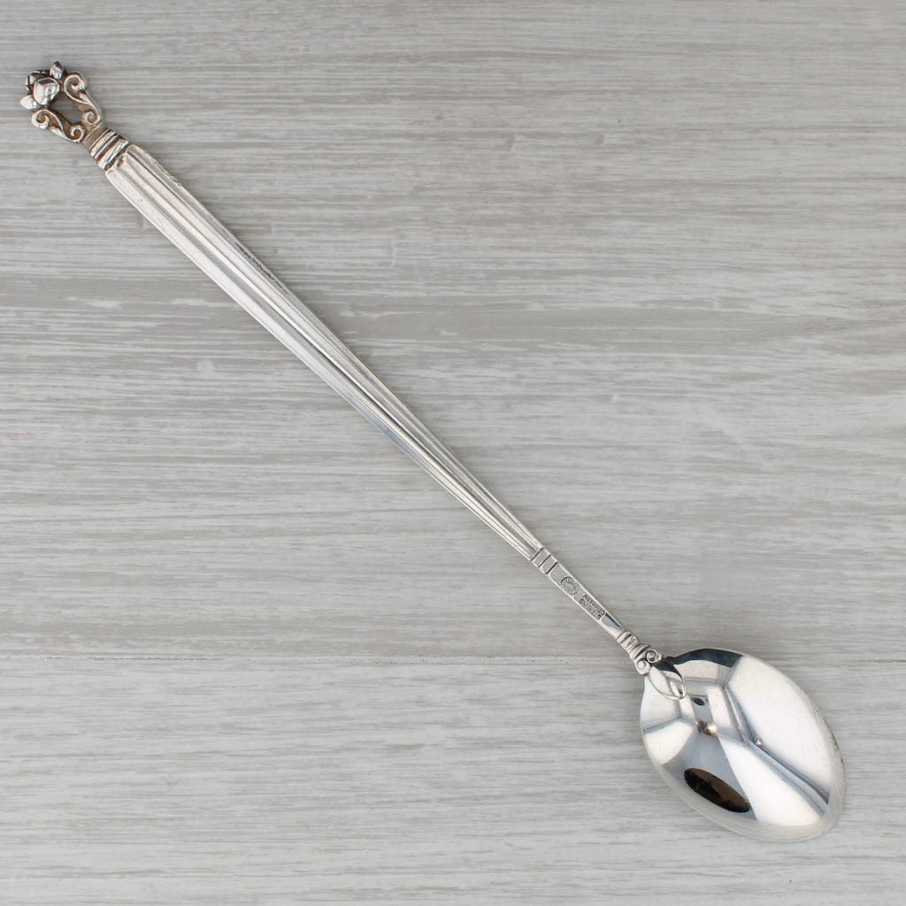 Dark Gray Georg Jensen Denmark Acorn Teaspoon Sterling Silver 7 3/8" Vintage Flatware