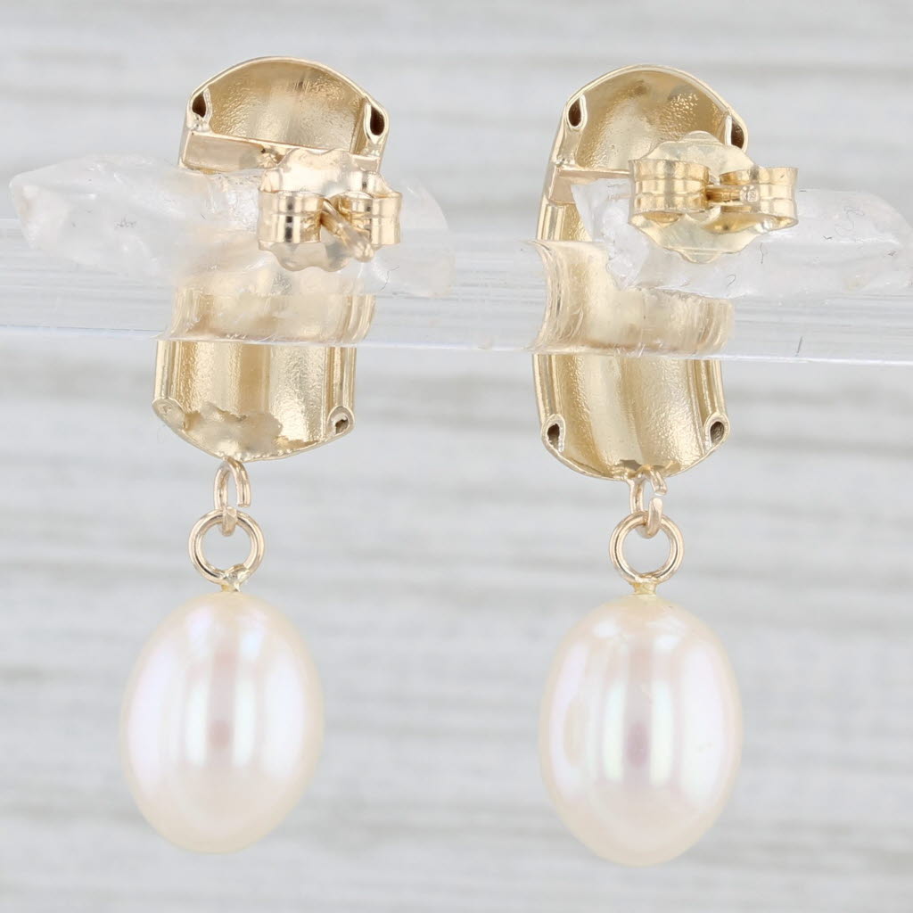Light Gray Cultured Pearl Drop Earrings 14k Yellow Gold Dangles