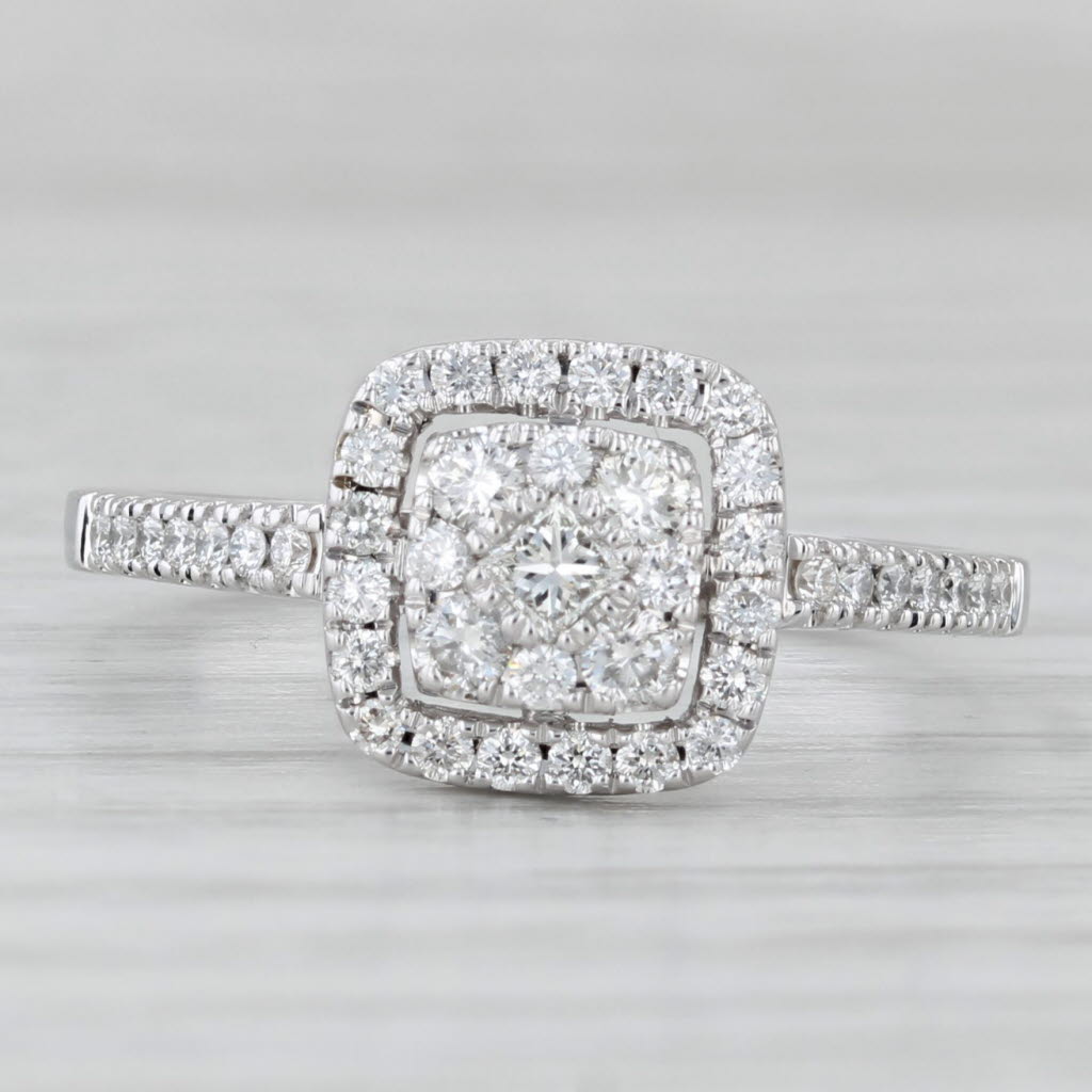 Light Gray 0.27ctw Diamond Cluster Halo Engagement Ring 14k White Gold Size 7