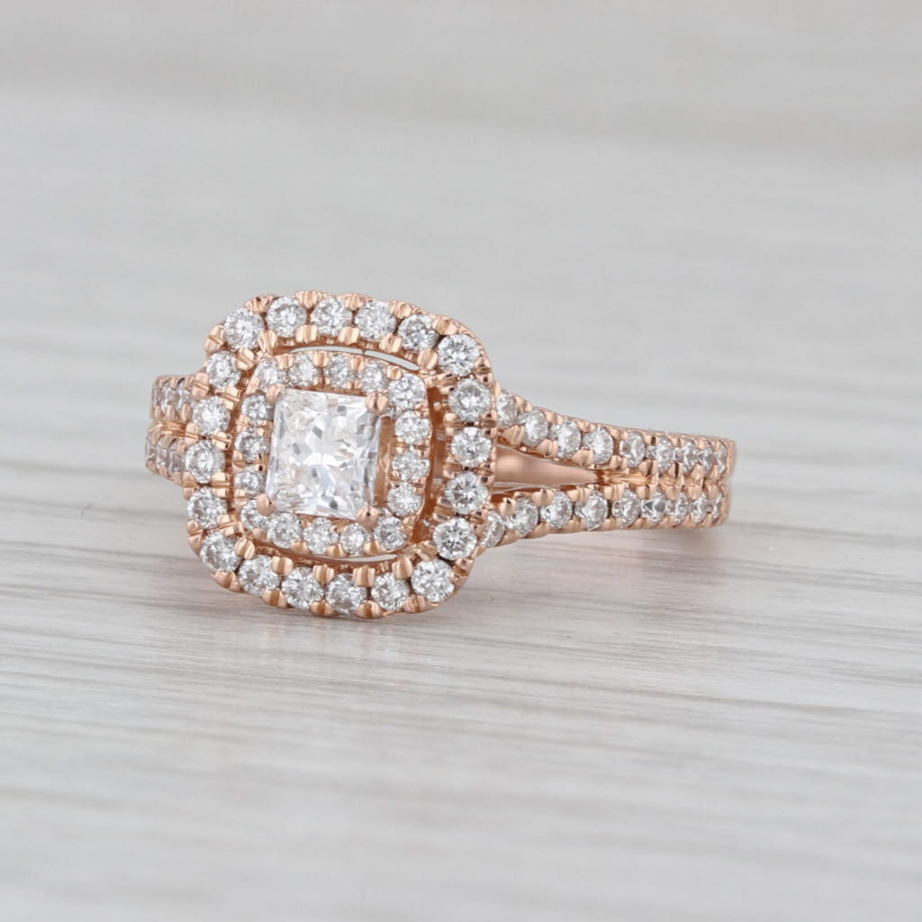 0.95ctw Lab Grown Princess Diamond Halo Engagement Ring 14k Rose Gold Size 5