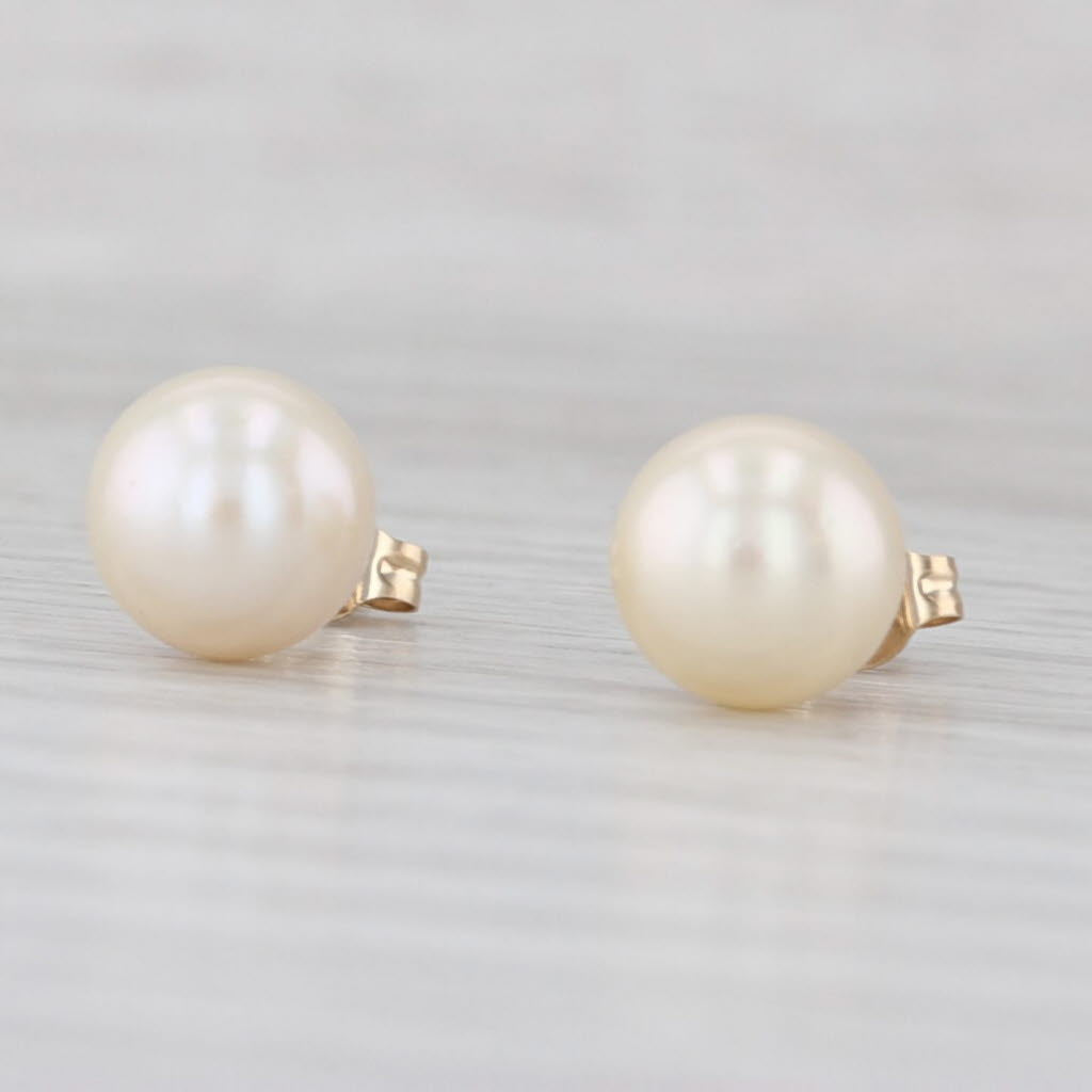 Cultured Pearl Bead Stud Earrings 14k Yellow Gold 6.6mm