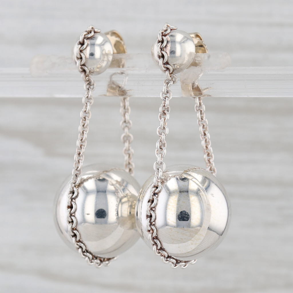 Tiffany Hardware Double Drop Earrings Sterling Silver 14k Gold w/ Pouch