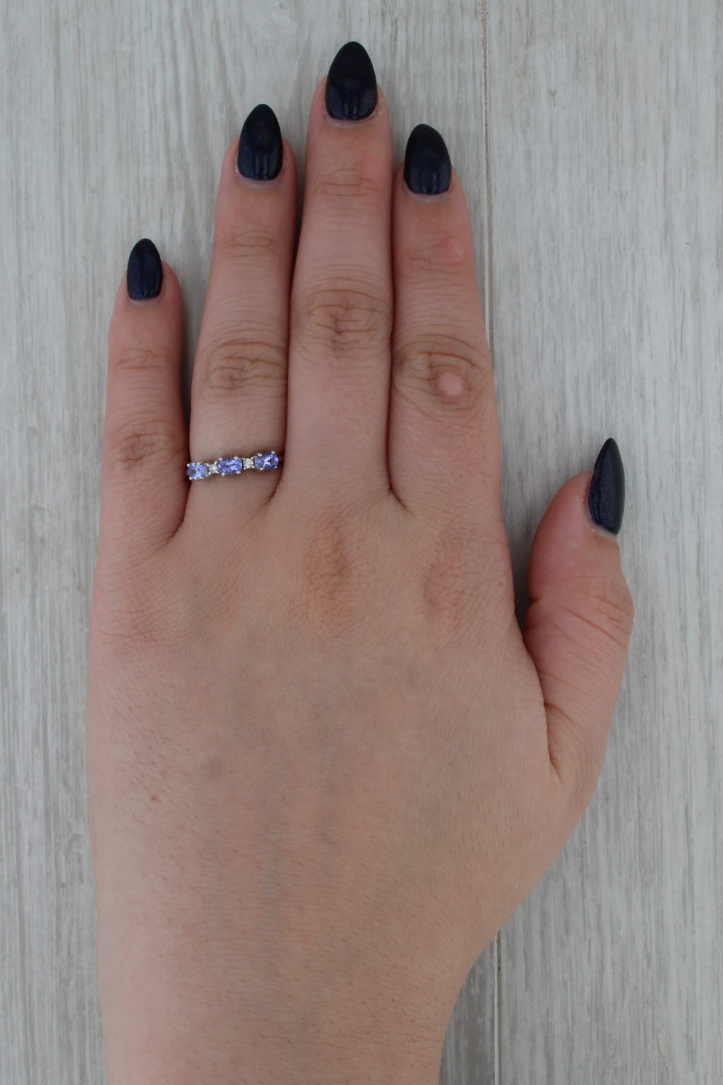 0.57ctw Tanzanite Diamond Ring 14k White Gold Size 7 Stackable 3-Stone