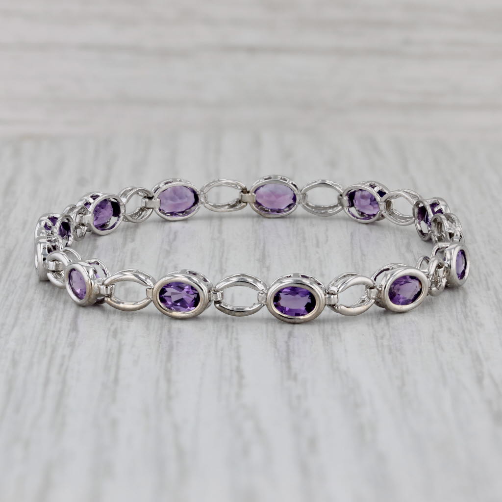 Gray 2.75ctw Amethyst Bracelet 14k White Gold 7” 5.6mm