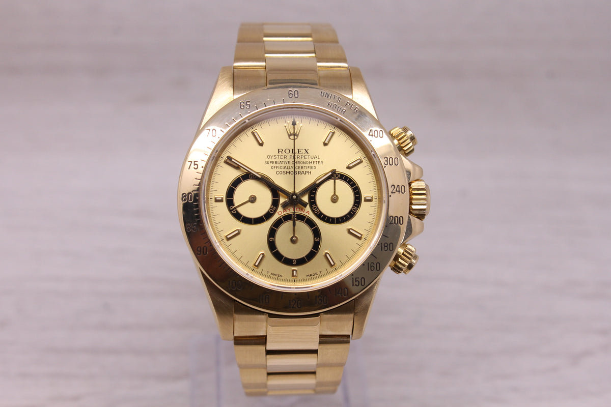 Vintage 1990 Rolex Daytona 16528 18k Gold Chronograph Watch Box Papers Tag