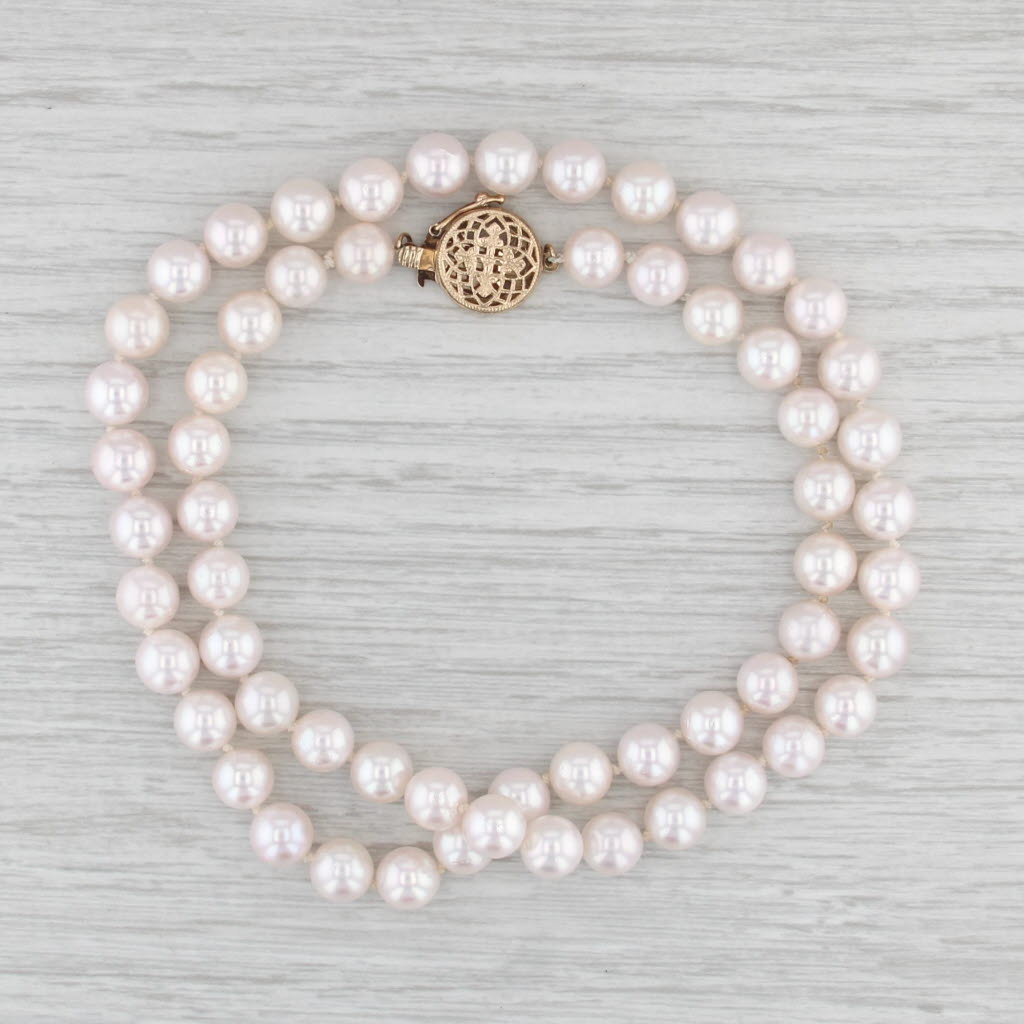 Saltwater Cultured Pearl Strand Necklace 14k Yellow Gold Filigree Clasp 18.5"