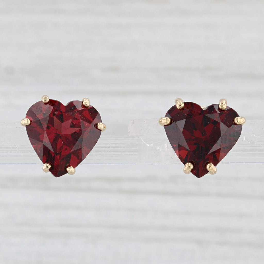 Light Gray 6ctw Red Garnet Heart Stud Earrings 14k Yellow Gold