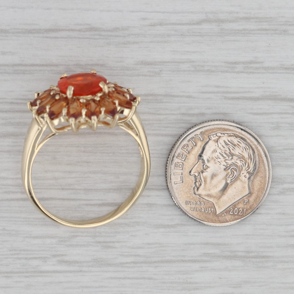 Gray 4.20ctw Mexican Fire Opal Orange Spessartite Garnet Halo Flower Ring 14k Gold