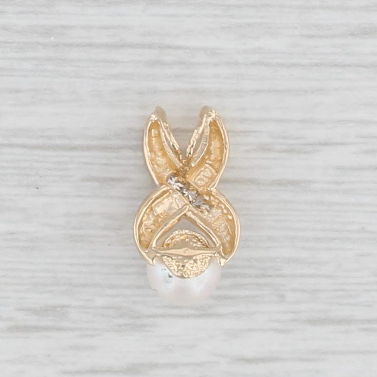 Light Gray Cultured Pearl Diamond Pendant 14k Yellow Gold Small Drop