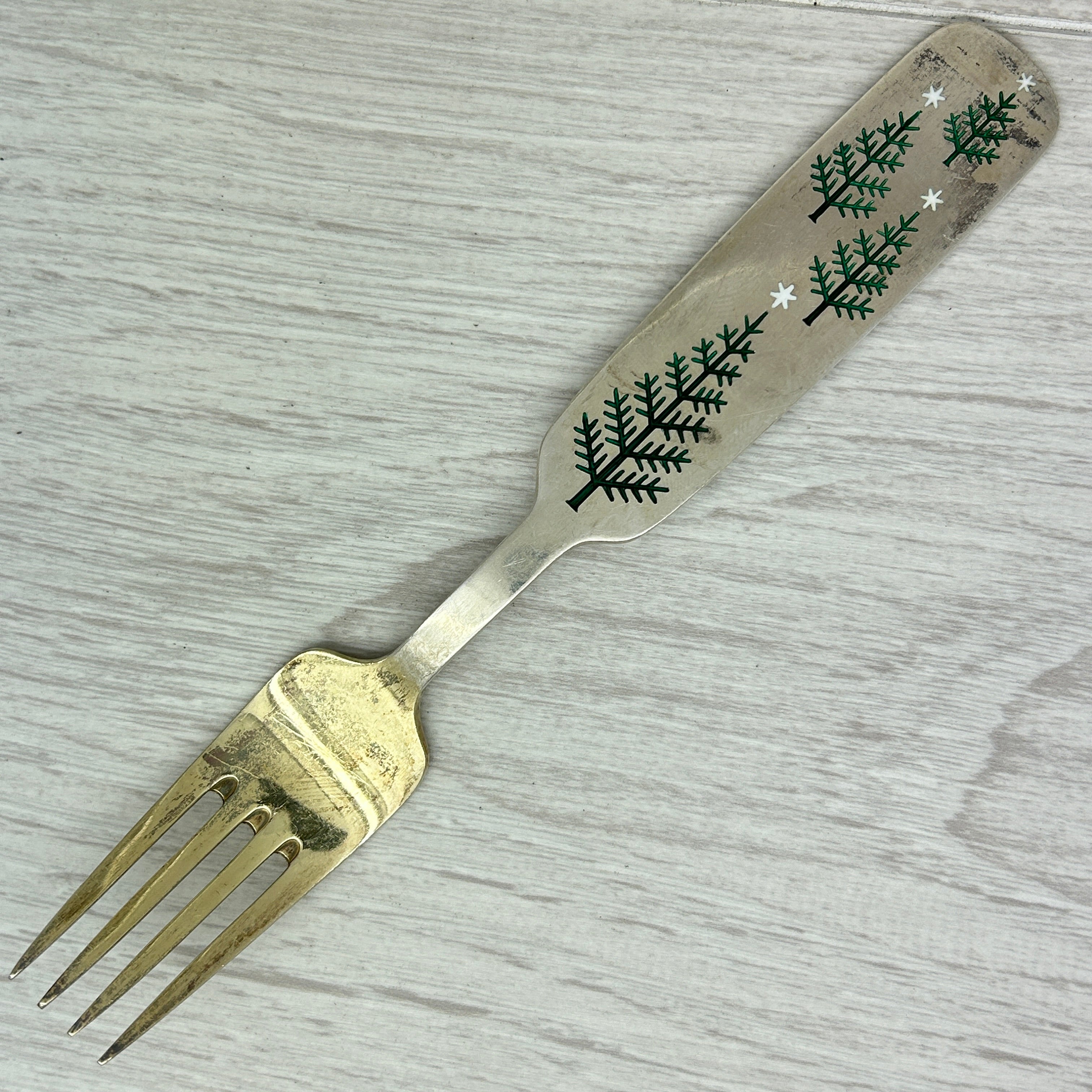 Gray Vintage 1950 Anton Michelsen Sterling Silver Enamel Christmas Fork Denmark
