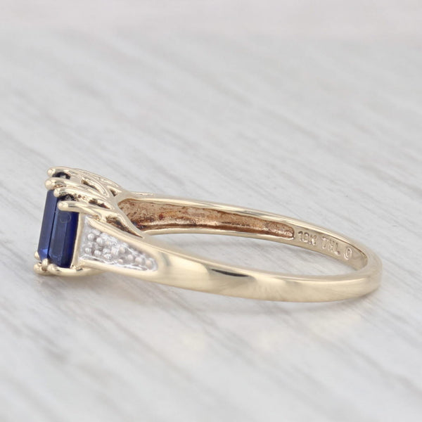 1.38ctw Lab Created Sapphire 3-Stone Ring 10k Yellow Gold Size 6.75 Diamonds