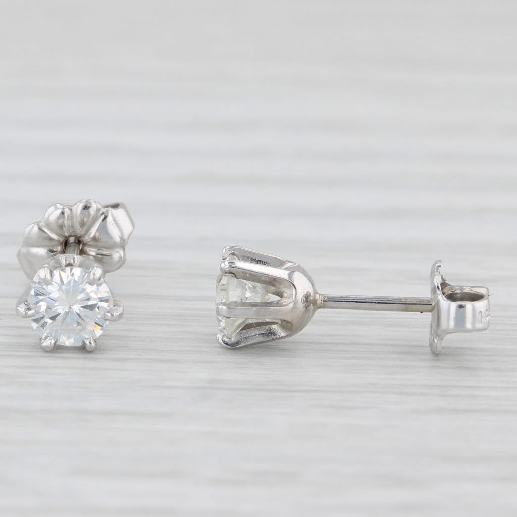 Light Gray 0.90ctw Round Diamond Solitaire Stud Earrings 14k White Gold
