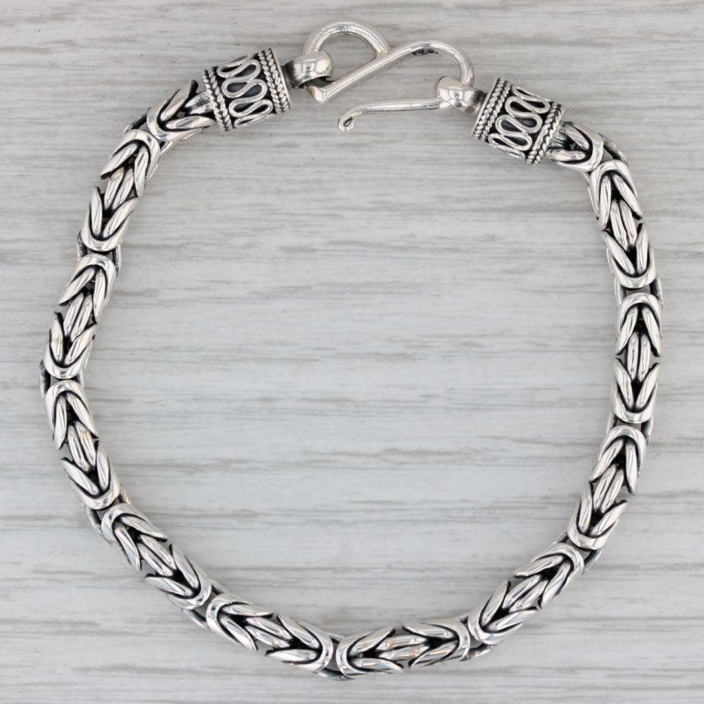 Gray Sterling Silver Byzantine Bracelet 7.5" 5.1mm Hook Clasp